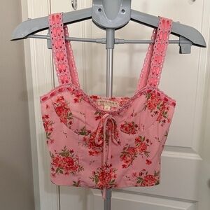 Floral Pink Crop Top with Lace Straps